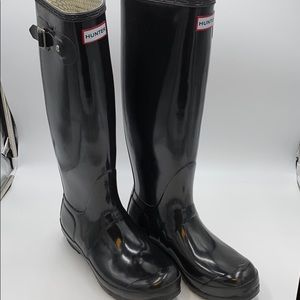 Black Tall Gloss Hunter Rain Boots US sz 8 Euro 39
